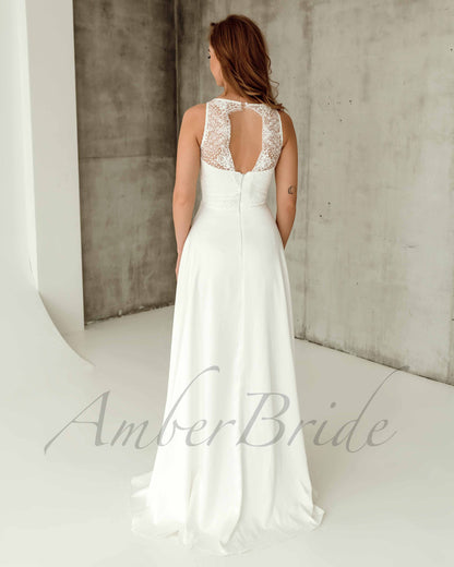 STOCK SELL-OUT: Simple A Line Satin Wedding Dress with Lace Back Design