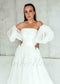 Elegant A Line Organza Wedding Dress with Strapless Design and Puffed Sleeves