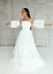 Elegant A Line Organza Wedding Dress with Strapless Design and Puffed Sleeves