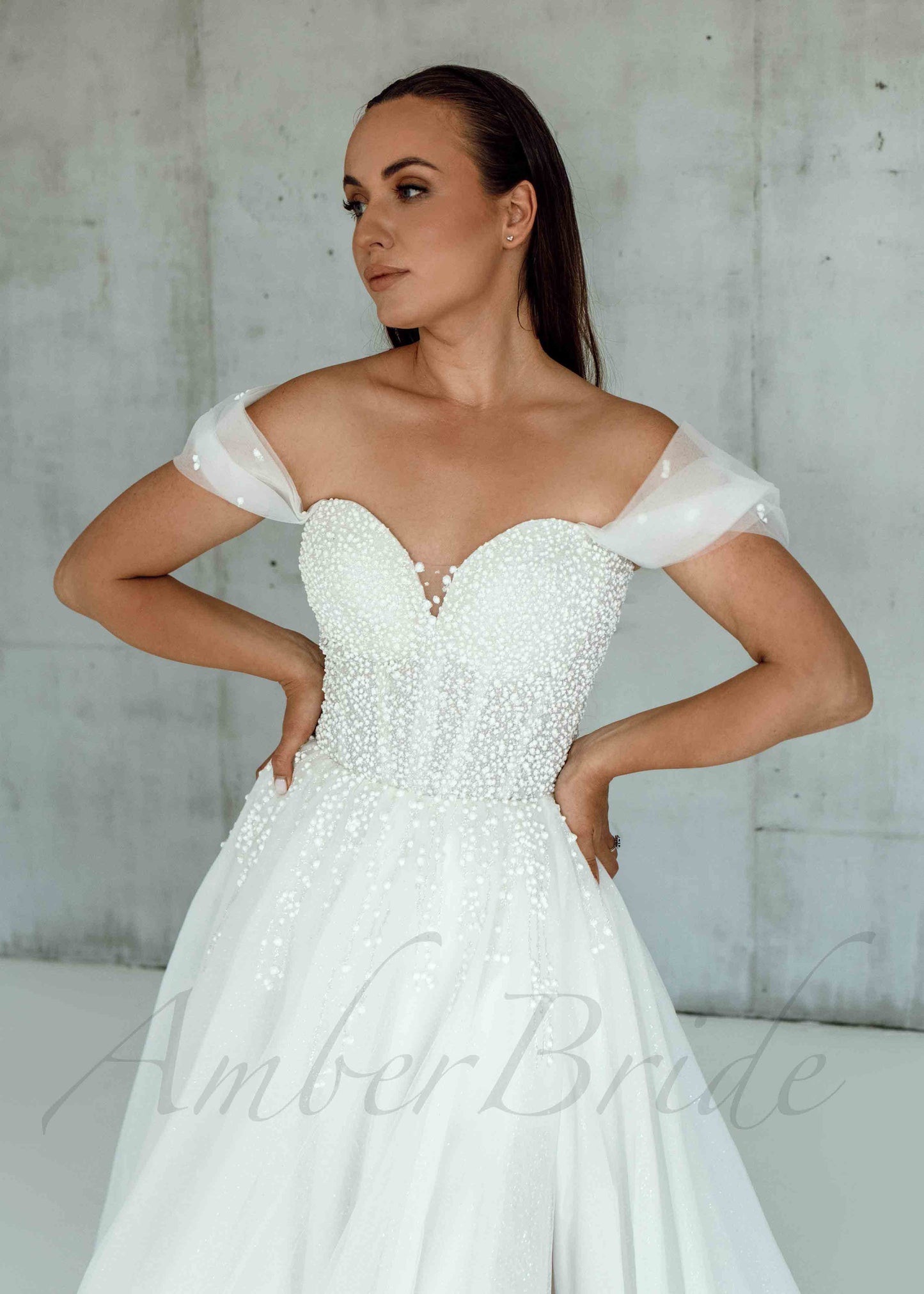 Exclusive A Line Tulle Wedding Dress with Beaded Design and Sweetheart Neckline