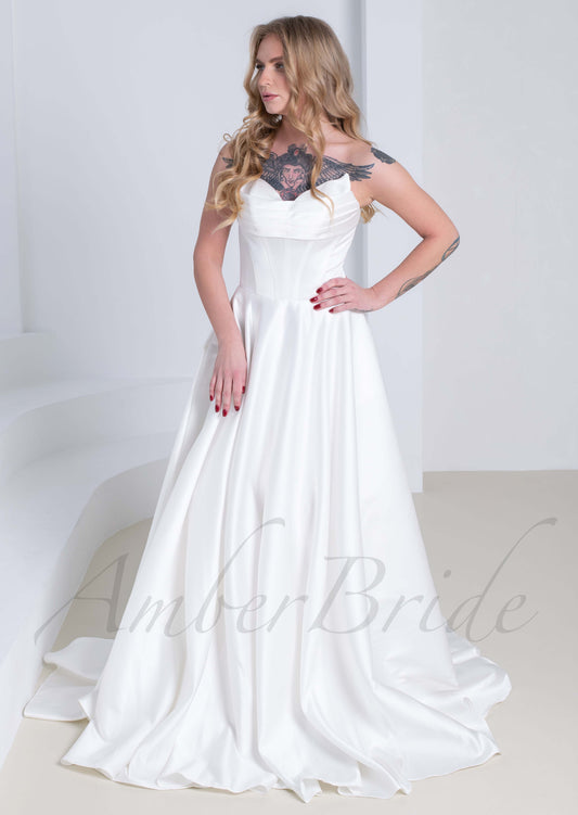 Exquisite A Line Satin Wedding Dress with Strapless Bodice