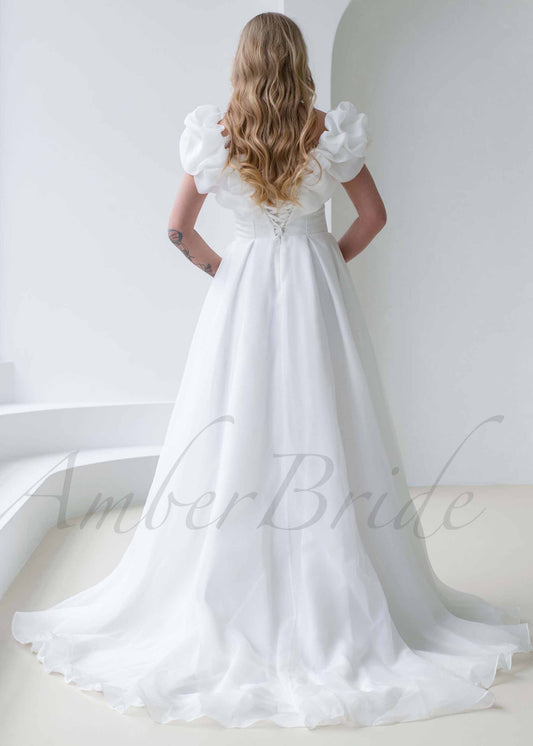 Exquisite A Line Organza Wedding Dress with Strapless Design and Corset