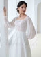 Boho A Line Lace Wedding Dress with Chiffon Skirt and Square Neck