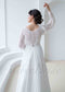 Boho A Line Lace Wedding Dress with Chiffon Skirt and Square Neck