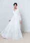 Boho A Line Chiffon Wedding Dress with V Neck and Puffy Sleeve