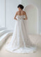 A Line Glitter Tulle Wedding Dress with Deep V Neckline and Detachable Sleeves