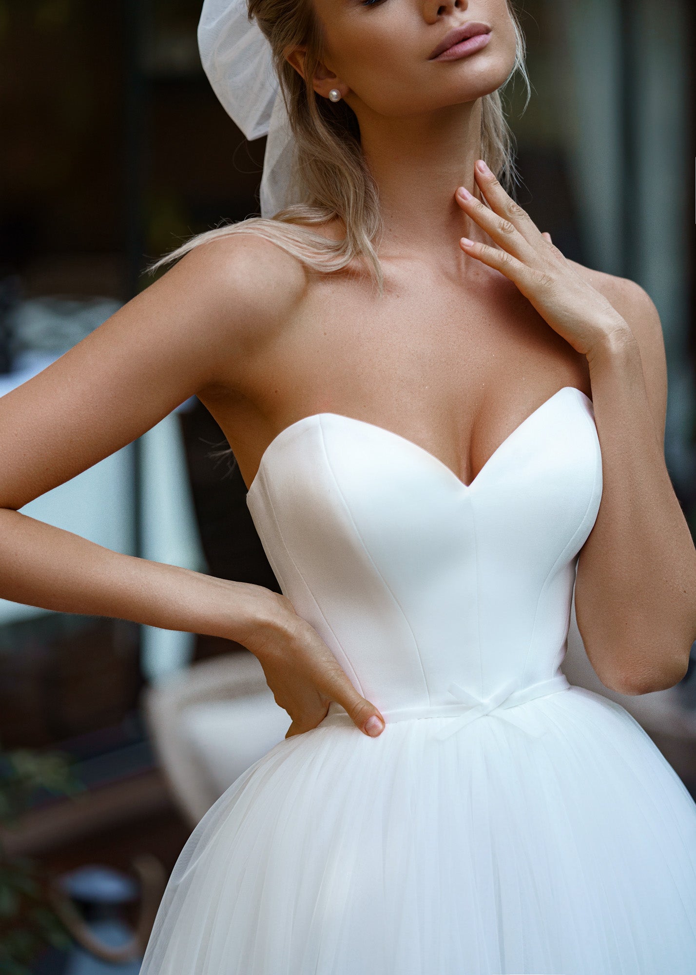 Elegant Two-Piece A-Line Tulle Wedding Dress with Off-Shoulder Long Sleeved Top
