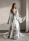 Rustic Embroidered Floral Wedding Dress with Cape Sleeves