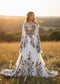 Rustic Embroidered Floral Wedding Dress with Cape Sleeves