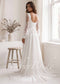 Minimalist Chiffon A-Line Wedding Dress with Lace Slit and Bishop Sleeves