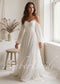 Elegant A Line Wedding Dress with Folder Chiffon Bodice and Flowy Long Train