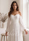 Elegant A Line Wedding Dress with Folder Chiffon Bodice and Flowy Long Train