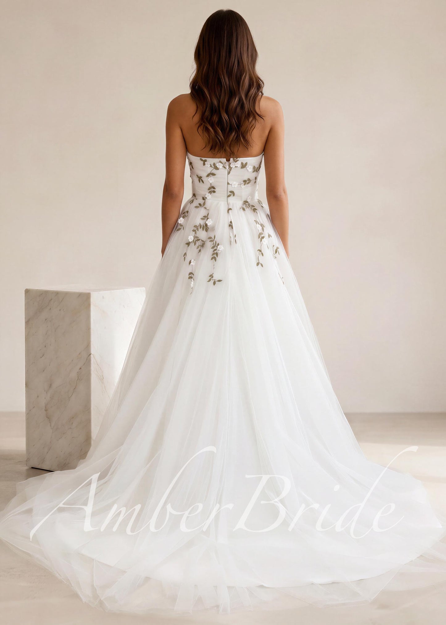 Strapless Floral Tulle Wedding Dress with Sweetheart Neckline