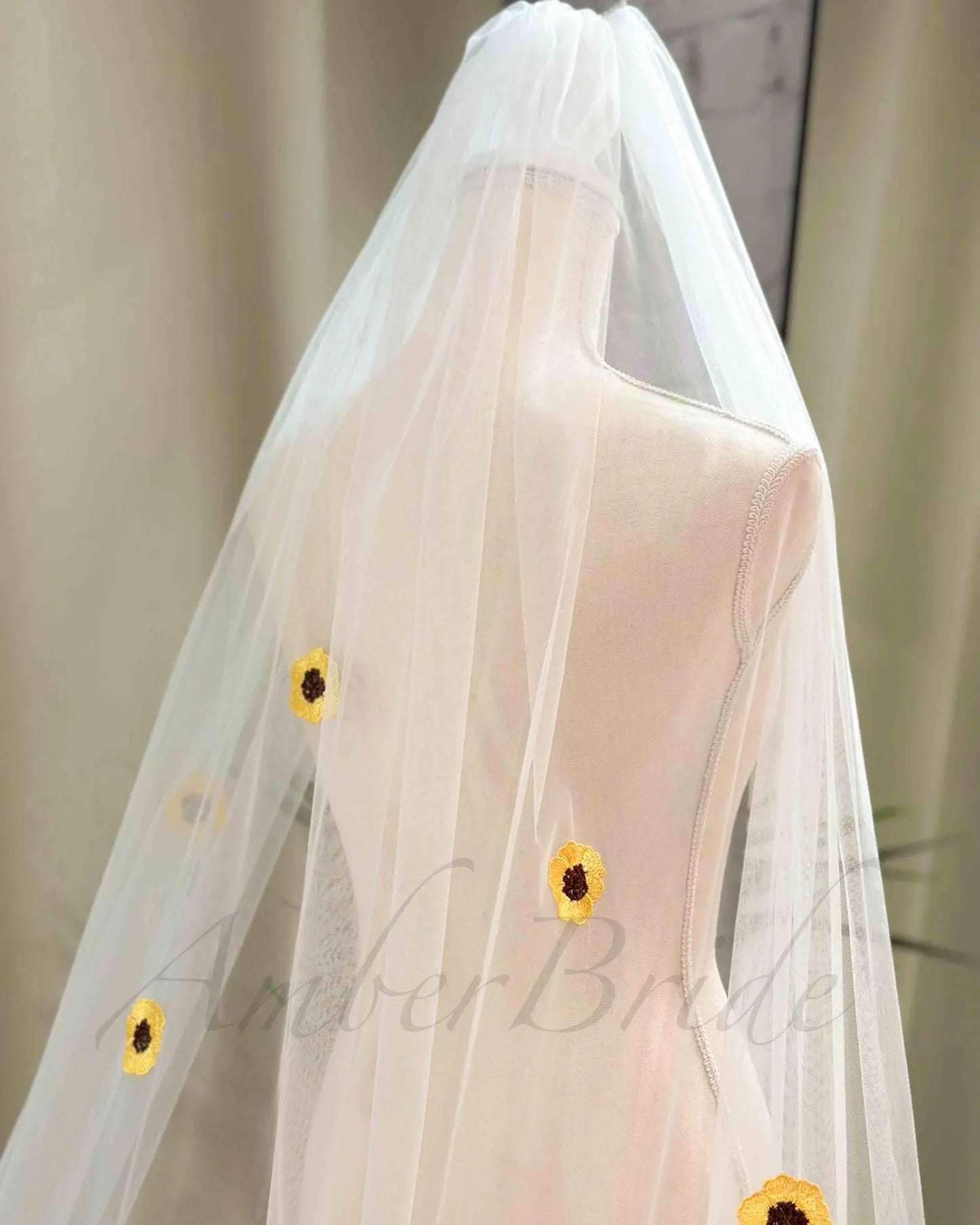 Tulle Bridal Veil with Colorful Floral Appliques