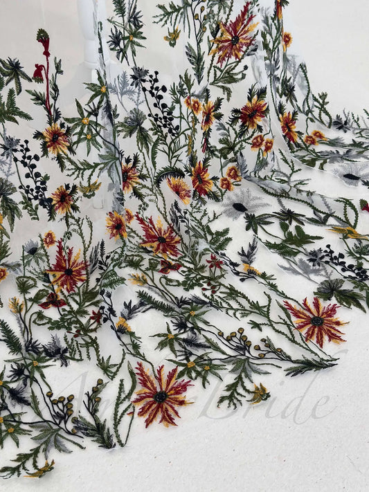 Floral Embroidered Tulle Bridal Veil with Comb