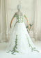 Fairy Off-Shoulder Tulle A-Line Wedding Dress with Green Ivy Leaf Embroidery and Corset Back
