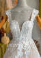 Champagne A-Line Wedding Dress with White Floral Lace and Sweetheart Neckline