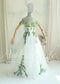 Fairy Off-Shoulder Tulle A-Line Wedding Dress with Green Ivy Leaf Embroidery and Corset Back