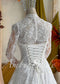 Full Lace A-Line Wedding Dress with Detachable Long Sleeve High Neck Bolero