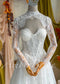 Full Lace A-Line Wedding Dress with Detachable Long Sleeve High Neck Bolero