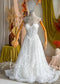 Full Lace A-Line Wedding Dress with Detachable Long Sleeve High Neck Bolero