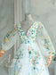Fairy Tulle A-Line Wedding Dress with Pastel Wildflower Embroidery and Long Bishop Sleeves