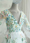 Fairy Tulle A-Line Wedding Dress with Pastel Wildflower Embroidery and Long Bishop Sleeves
