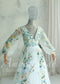 Fairy Tulle A-Line Wedding Dress with Pastel Wildflower Embroidery and Long Bishop Sleeves