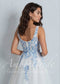Off-White Tulle A-Line Wedding Dress with Blue Floral Embroidery and Sweetheart Neckline