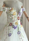 Off-Shoulder Colorful Floral A-Line Wedding Dress with 3D Wildflower Embroidery