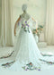 Fairy Off-White Chiffon A-Line Wedding Dress with Colorful Floral Embroidery and Off-Shoulder Straps