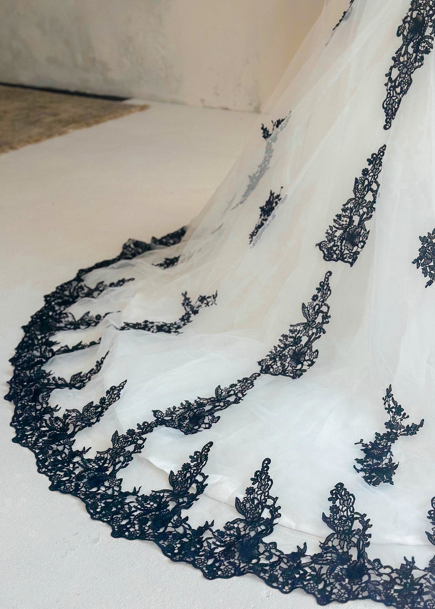Black Lace Wedding Dress, A-Line Tulle Gothic Bridal Gown with Cap Sleeves and Long Train