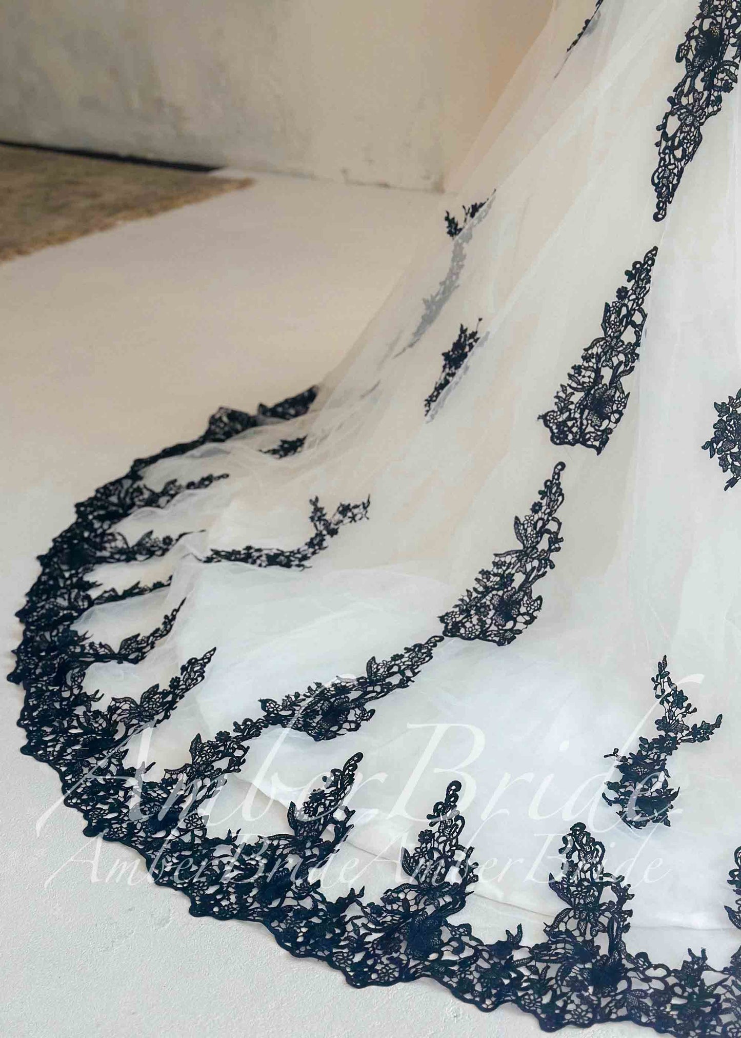 Black Lace Wedding Dress, A-Line Tulle Gothic Bridal Gown with Cap Sleeves and Long Train