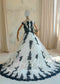 Black Lace Wedding Dress, A-Line Tulle Gothic Bridal Gown with Cap Sleeves and Long Train
