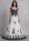 Black Lace Wedding Dress, A-Line Tulle Gothic Bridal Gown with Cap Sleeves and Long Train