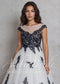 Black Lace Wedding Dress, A-Line Tulle Gothic Bridal Gown with Cap Sleeves and Long Train