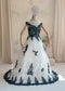 Black Lace Wedding Dress, A-Line Tulle Gothic Bridal Gown with Cap Sleeves and Long Train