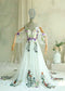 Fairy Off-White Chiffon A-Line Wedding Dress with Colorful Floral Embroidery and Off-Shoulder Straps