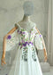 Fairy Off-White Chiffon A-Line Wedding Dress with Colorful Floral Embroidery and Off-Shoulder Straps