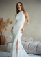 STOCK SELL-OUT: Simple Mermaid Satin Wedding Dress with Halter Neck and Backless Design