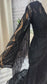 Bohemian Black Lace Wedding Dress with Fringe Sleeves