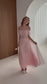 Blush Pink Sparkle Wedding Dress with Off Shoulder Sleeves and Corset Back