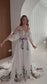 Fairy Off-White Chiffon A-Line Wedding Dress with Colorful Floral Embroidery and Off-Shoulder Straps
