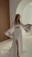 Goddess Chiffon Wedding Dress with Long Bell Sleeves and Floral Embroidery