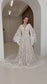 Boho A-Line Patterned Lace Wedding Dress with Flared Bell Sleeves and Nude Lining