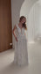 Blue Floral A-Line Wedding Dress with Embroidered Flowers and Open Back