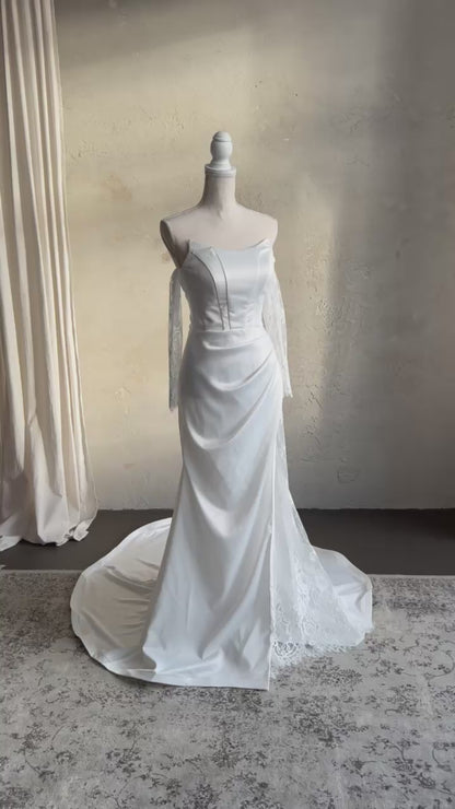 Strapless Satin Mermaid Wedding Dress with Lace Details