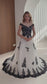 Black Lace Wedding Dress, A-Line Tulle Gothic Bridal Gown with Cap Sleeves and Long Train