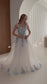 Off-White Tulle A-Line Wedding Dress with Blue Floral Embroidery and Sweetheart Neckline