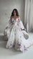 Colorful Floral Wedding Dress with Detachable Puffy Sleeves